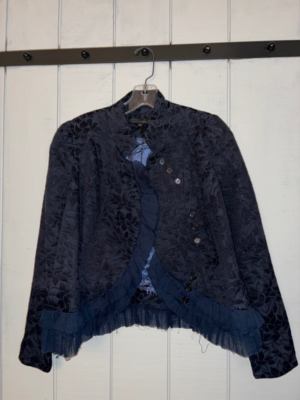Womens Blue Small Textured Ruffle Jacket Lucca Couture